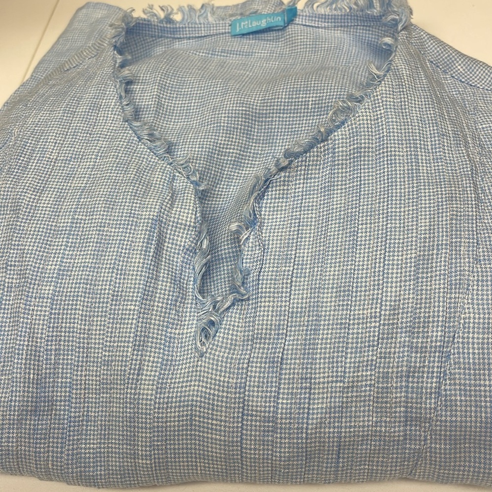 J. McLaughlin Maryann A-line Dress In Blue Cotton Gingham Pin tuck Size Small